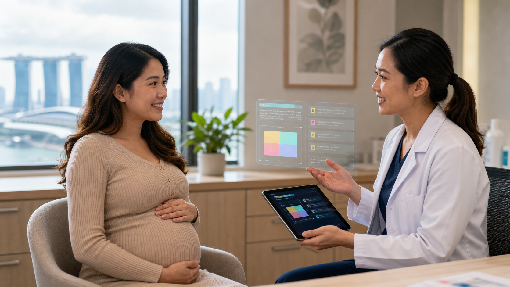 Singaporean clinician assisted by AI talking with a pregnant patient