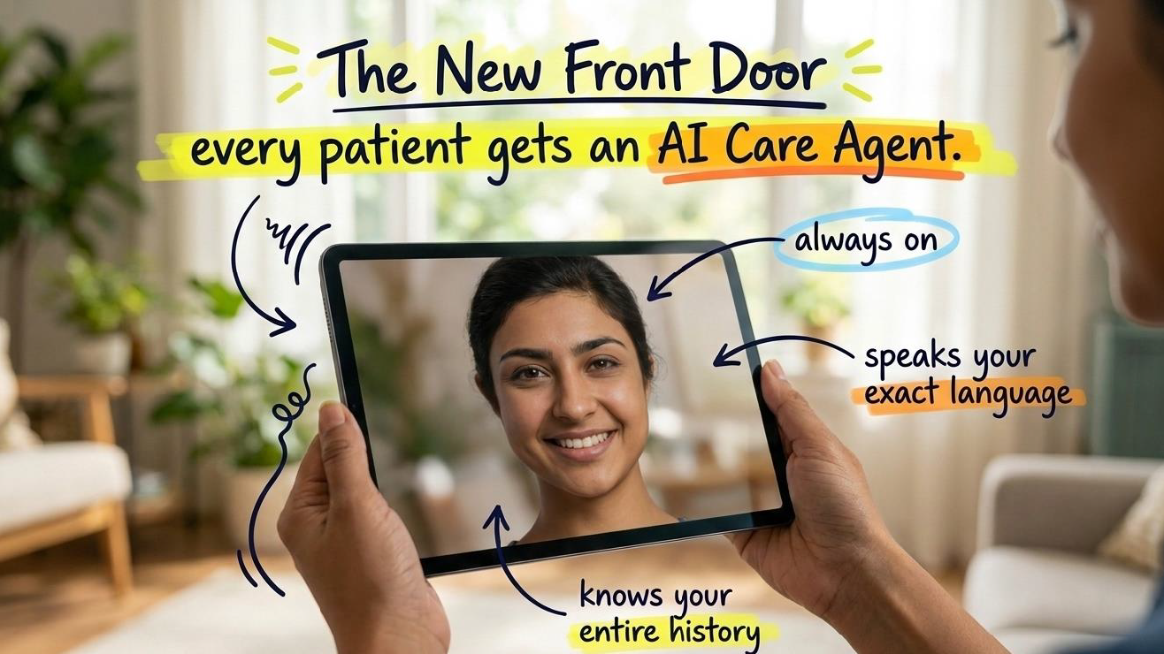 Future always-on AI care agent guiding a patient through care