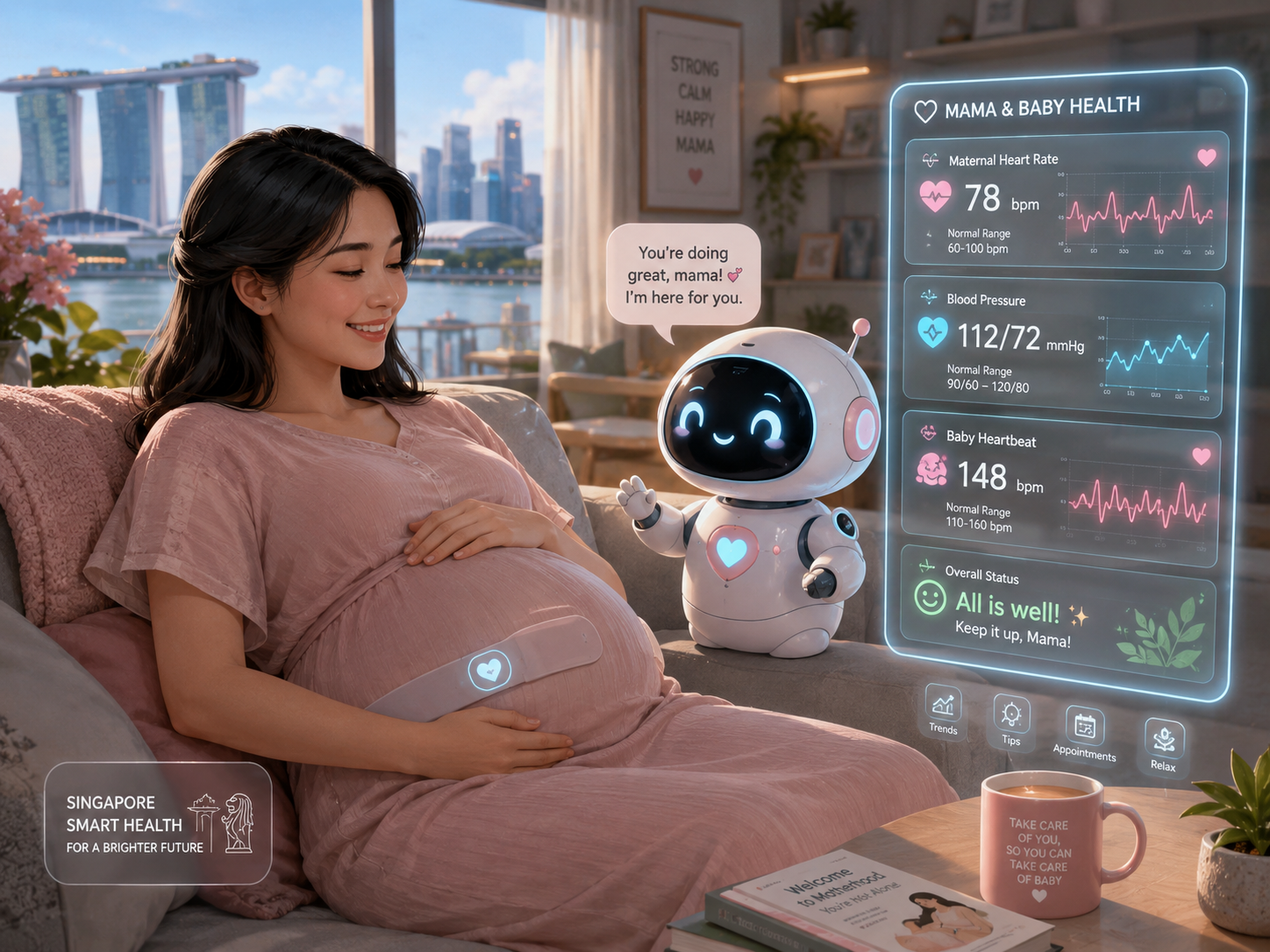 Future AI companion robot linked to the care team